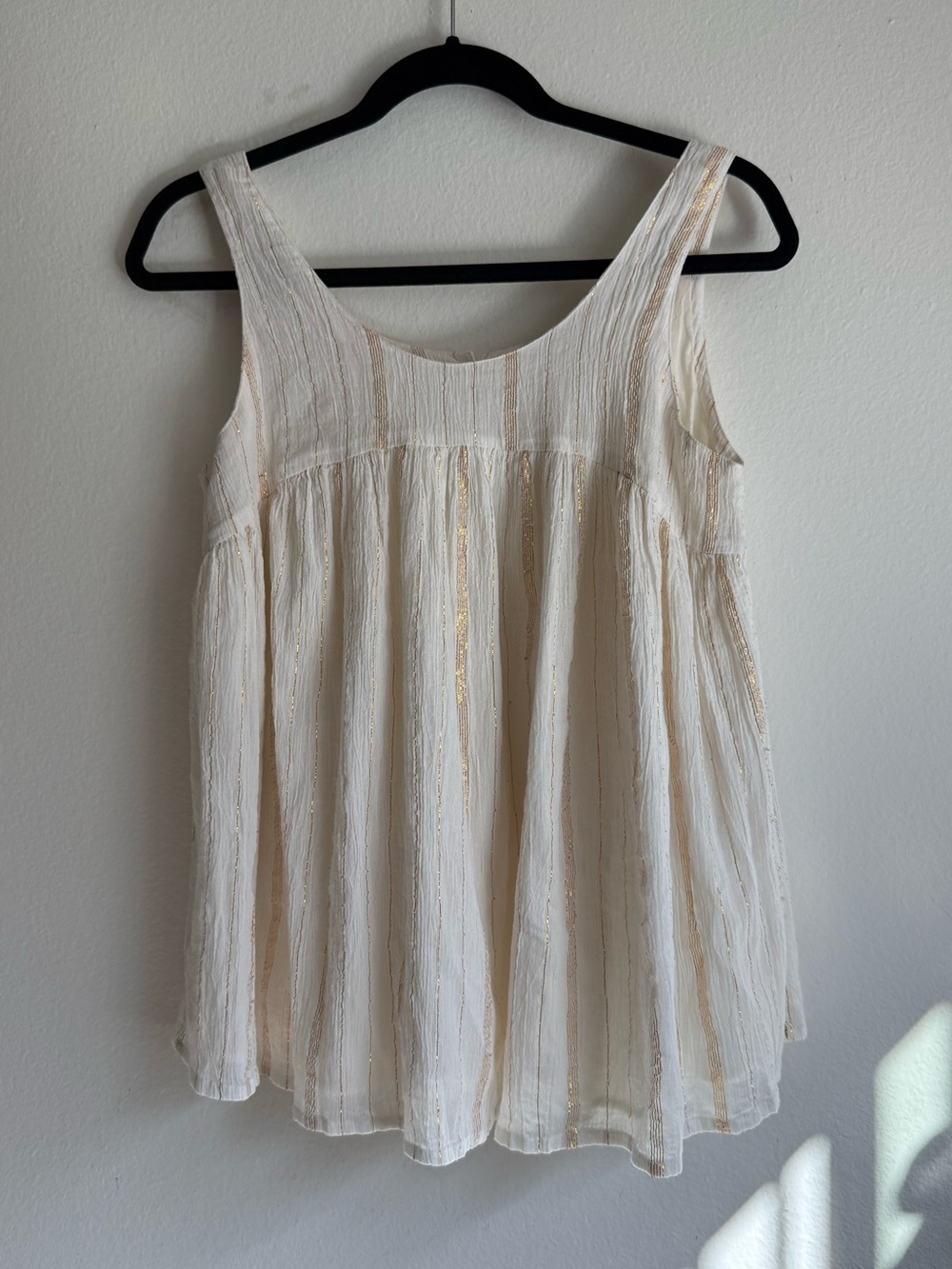 Des Petits Hauts Cotton Metallic Gold Stripe Babydoll Top L